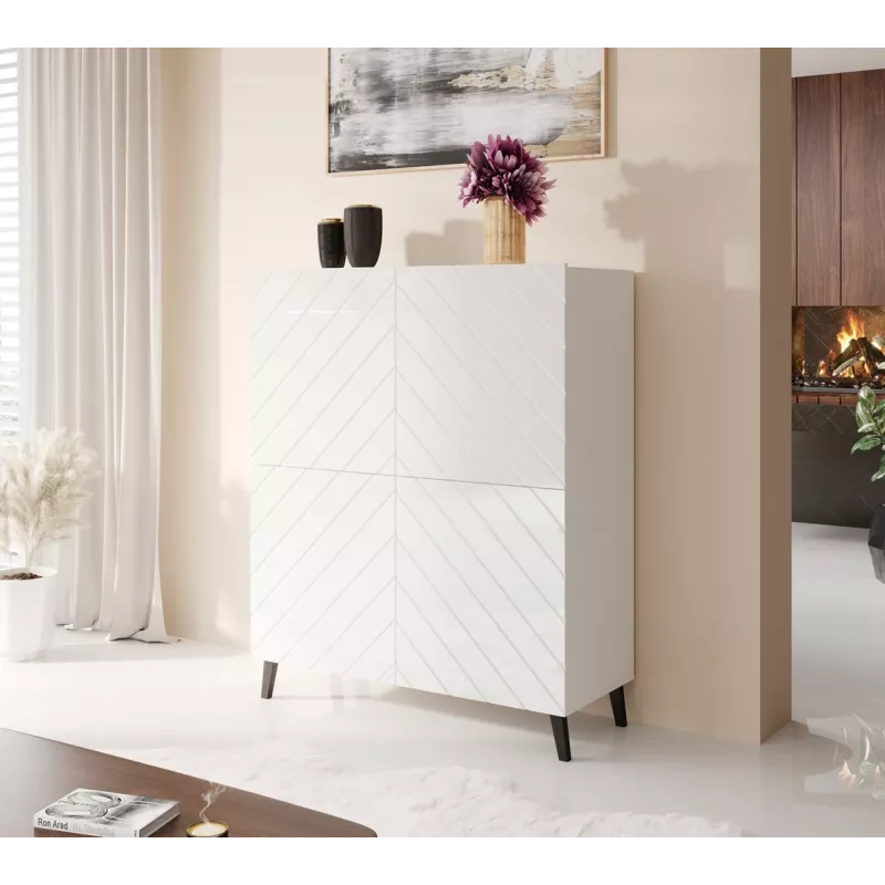 Estantería Cama Meble ABETO 100,5 x 40 x 121,5 cm blanco/blanco brillante, armario de pared de suelo