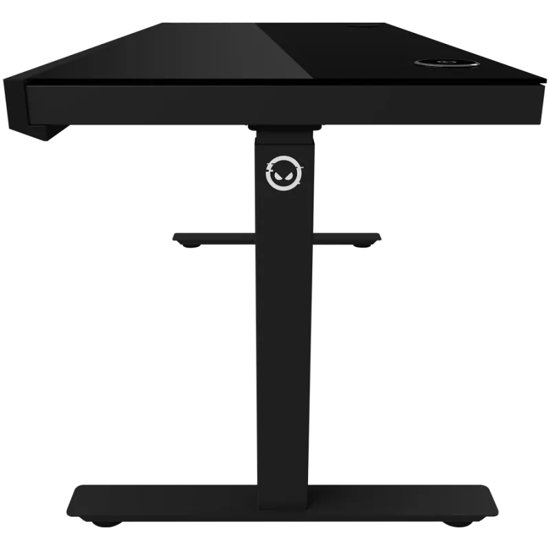 Escritorio gaming de altura ajustable con dos motores, función sentado/de pie, cargador inalámbrico, iluminación RGB, panel de control y puertos USB, tablero de vidrio templado, negro