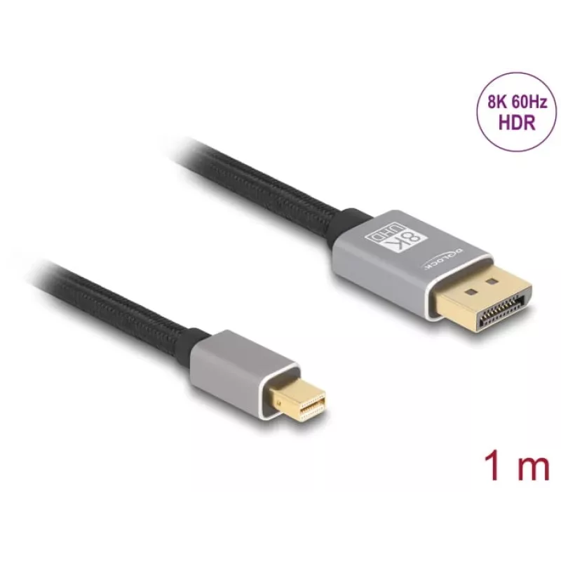 DeLOCK cable Mini DisplayPort a DisplayPort 8K 60 Hz 1 m gris metal sin bloqueo