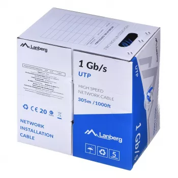 Cable de red LANBERG U/UTP Cat6 LCU6-10CC-0305-B 305 m, conductor CCA, 23 AWG, azul