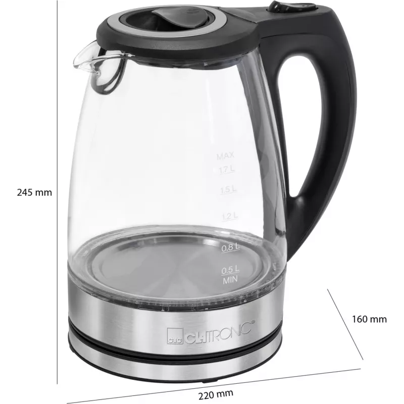 Hervidor de agua CLATRONIC WKS 3744 G — 1,7 L, 2200 W, acero inoxidable/plástico, indicador de nivel de agua