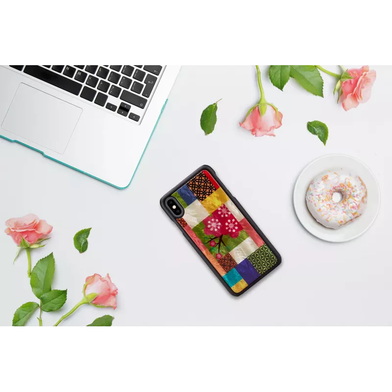 Funda protectora para smartphone iKins para iPhone XS Max – patrón de flores de cerezo, negra