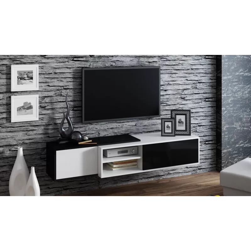 Mueble de TV Cama SIGMA1 180 blanco/negro brillante