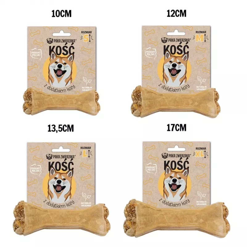 Hueso masticable para perros PAKA ZWIERZAKA Bone con cabra M 12 cm 55 g — hueso masticable para la higiene dental de perros adultos, sin gluten ni azúcar
