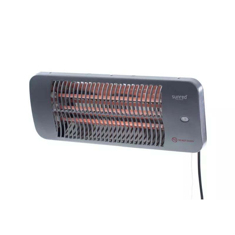 Calefactor eléctrico de cuarzo SUNRED LUG-2000W — 2000 W, elemento de vidrio de cuarzo, para exterior, montaje en pared, IP24, negro