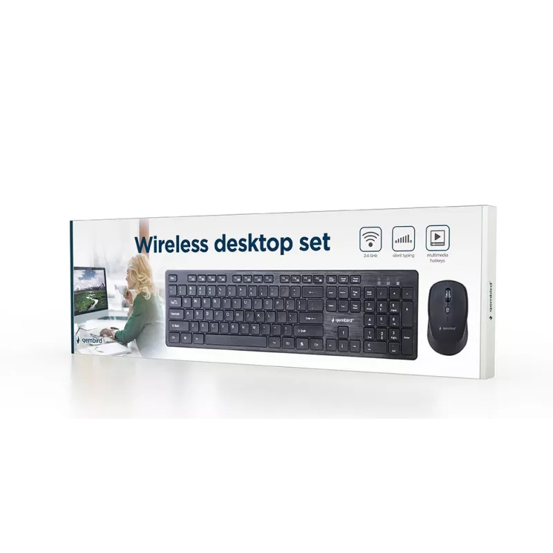 Gembird KBS-WCH-04 Conjunto de escritorio inalámbrico (teclado + ratón), negro, distribución US
