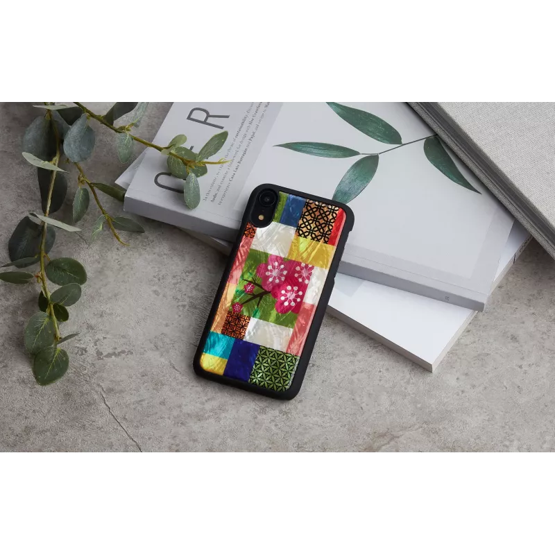 Funda para móvil iKins para iPhone XR — patrón de flores de cerezo, negra