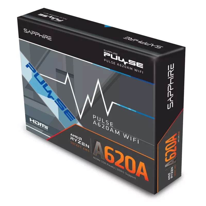Placa base Sapphire PULSE A620AM (microATX) Socket AM5, AMD A620A, DDR5, 2x DIMM, 64 GB, 2x M.2, Gigabit LAN