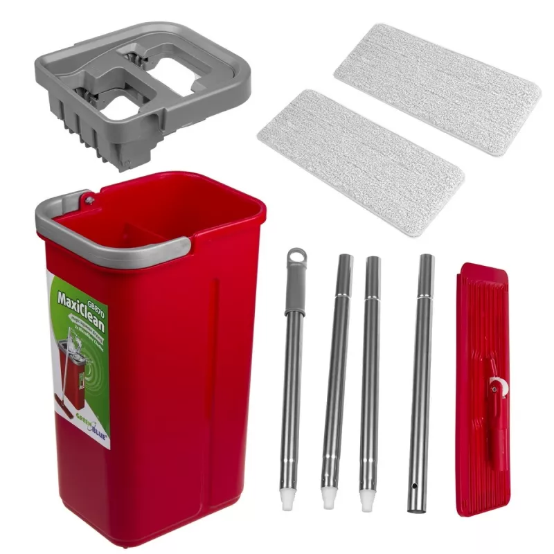 GB870 MaxiClean Set de fregona plana con cubo de limpieza 2 en 1 5,7L set de fregona suelo sistema de limpieza limpiador cabezal giratorio 360°