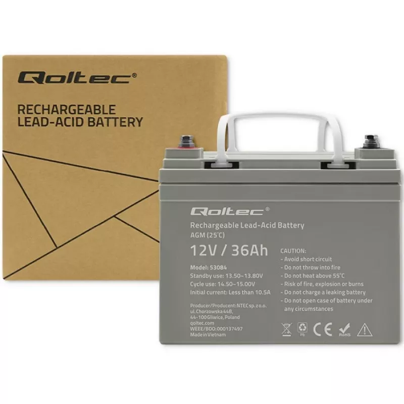 Batería SAI AGM sellada QOLTEC 53084 12V 36Ah LongLife