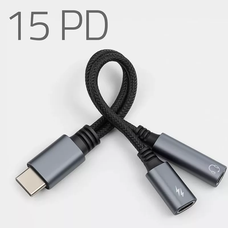 Adaptador 2 en 1 USB-C a USB-C y jack de 3,5 mm PD 15W