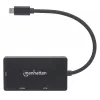 Dock/Hub USB-C Manhattan, puertos (x3): DVI-I, HDMI y VGA, nota: solo se puede usar un puerto a la vez, no requiere fuente de alimentación externa, universal para todos los dispositivos, cable 10 cm, negro, tres años de garantía