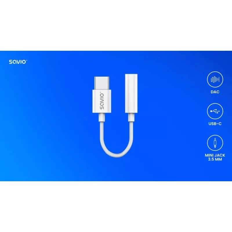 Adaptador de audio USB Type 3.1 C (M) – Jack 3.5mm (H) Blanco SAVIO AK-51