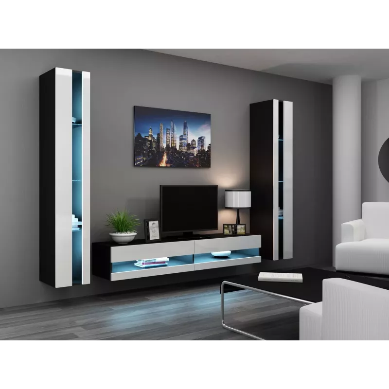 Soporte de TV para cama meble VIGO NEW 30/180/40, 1800×400×300 mm, tablero superior negro, estructura de aglomerado