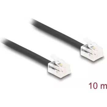 Delock 90621 Cable telefónico RJ11, RJ11 macho a macho, plano, 10 m, negro