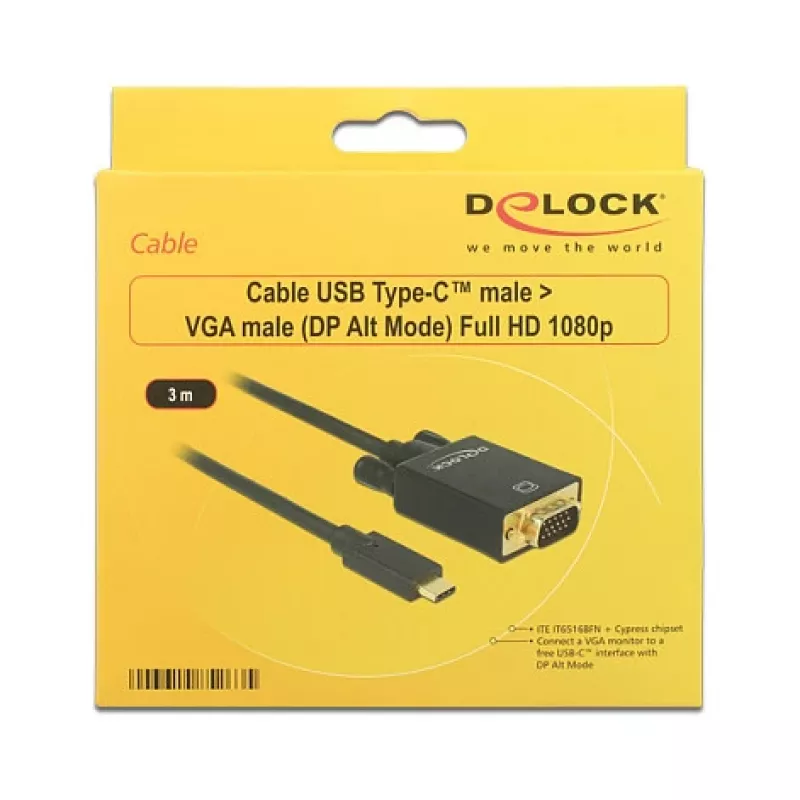 Adaptador de cable de vídeo DeLOCK 85263 USB Type-C a VGA 3 m negro