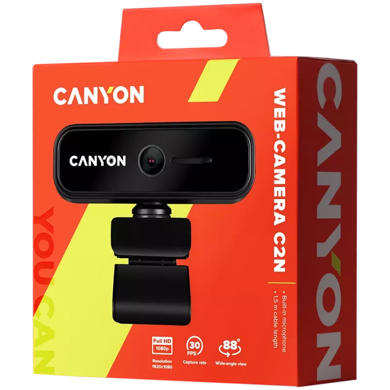 Webcam Canyon C2N 1080P Full-HD 2,0 megapíxeles con enfoque fijo, USB 2.0