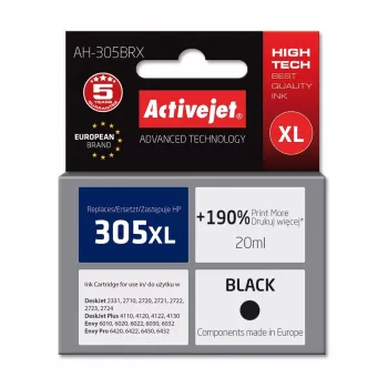 Activejet AH-305BRX tinta (sustituto de HP 305 XL 3YM62AE; Premium; 20 ml; negro)