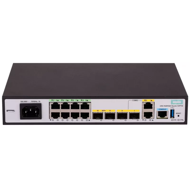 Hewlett Packard Enterprise HPE FlexNetwork MSR958X - Router 8-Port-Switch - 1GbE - puertos WAN: 6 - Wi-Fi - montaje en rack (S0P11A)