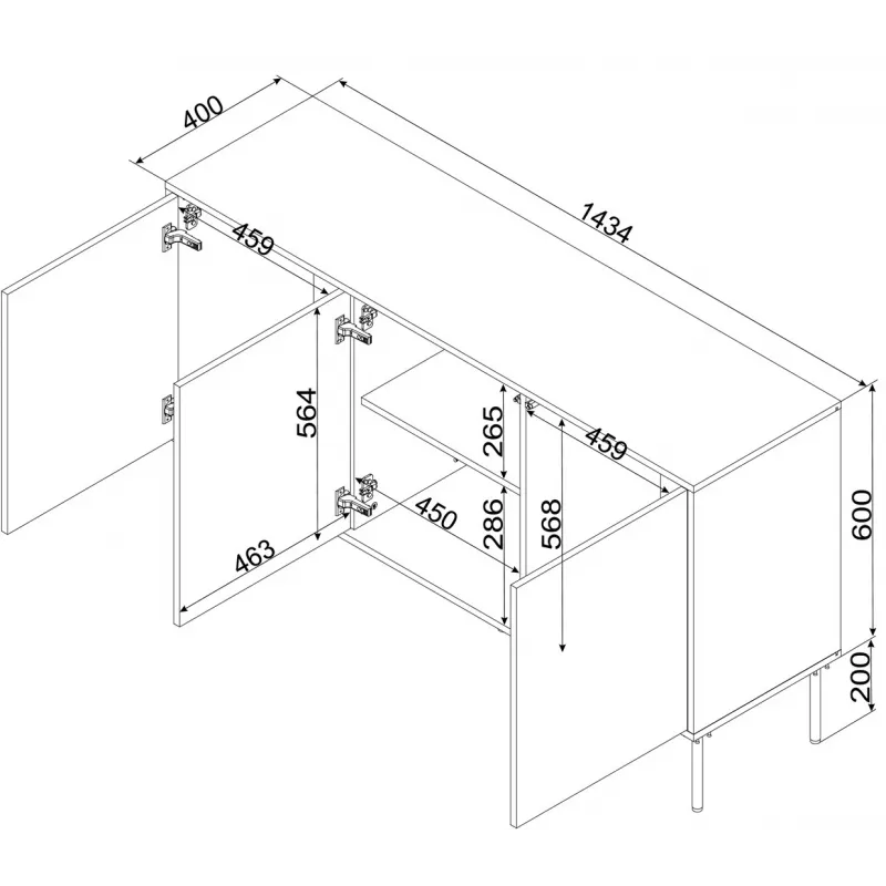 Cómoda Cama Meble INSERTO 3D 143,5×40×80 cm — acabado cashmere con LED