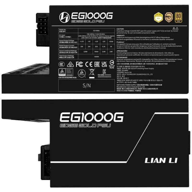 Fuente de alimentación LIAN LI EDGE GOLD 1000 — 1000W, 80 PLUS Gold, PFC activo