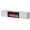 Mueble TV Cama Meble TULA con chimenea eléctrica, 1830×350×370 mm, superficie y marco blancos mate