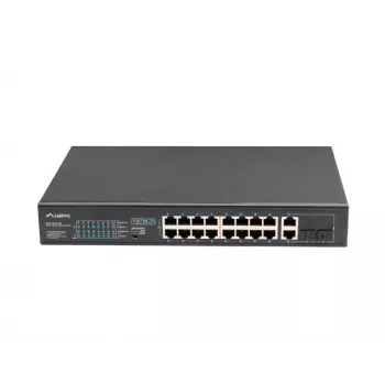 Switch no gestionado LANBERG RSFE-16P-2C-250 — 18 puertos Gigabit, 16x PoE+ (30W), 2x SFP, 250W, 1U, Metal, montaje en rack