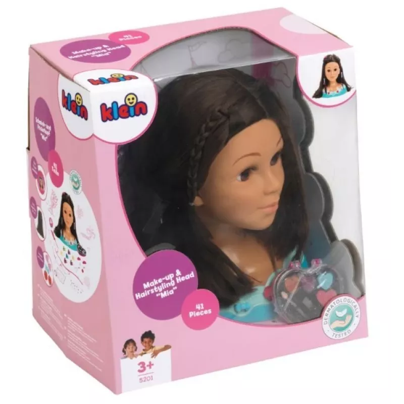 Cabeza de estilismo KLEIN Mia 5201 con cabello realista y accesorios para practicar peinados