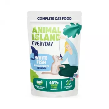 Comida húmeda para gatos animal island Everyday Filetes de pavo y pescado blanco en caldo 4×85 g sobres (4×85 g)