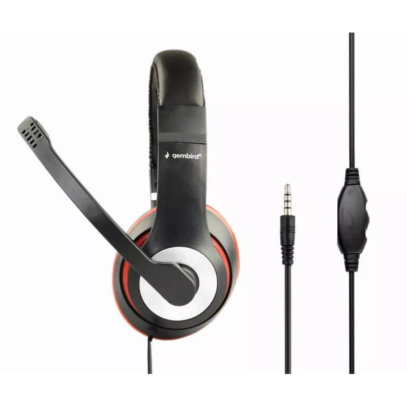 Auriculares gaming con cable GEMBIRD MHS-03-BKRD — binaurales, circumaurales, 3,5 mm, cable de 1,8 m, rojo/negro