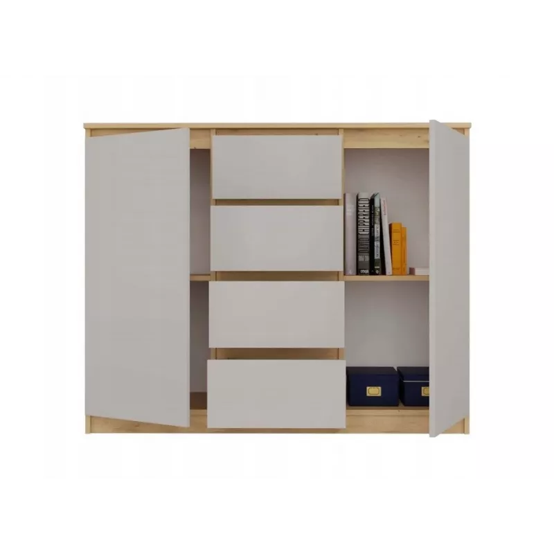 Cómoda con 2 puertas y 4 cajones, roble artisan/color crema