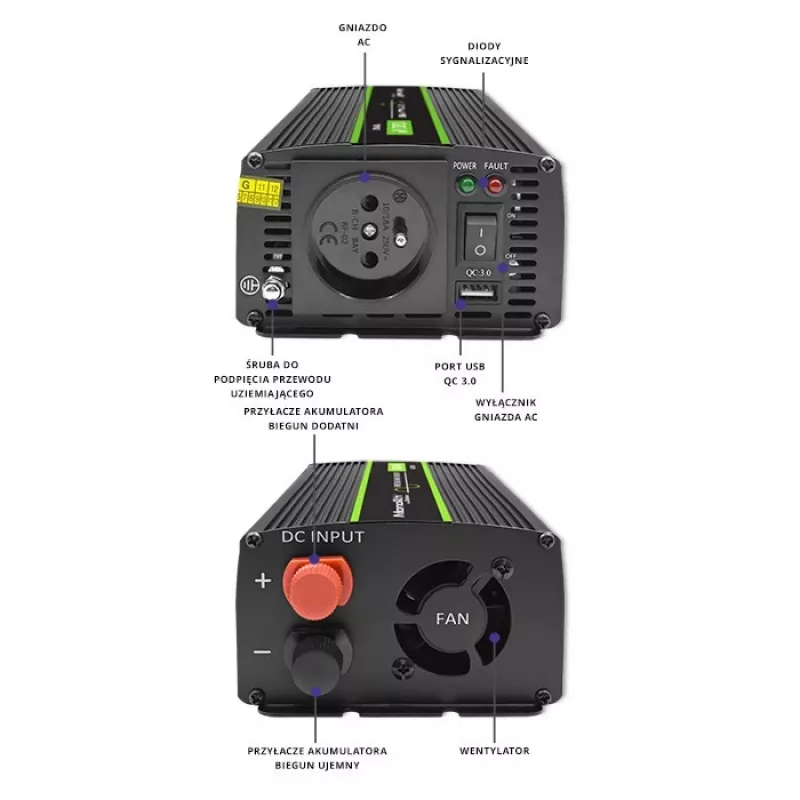 Inversor para coche Qoltec Monolith 1200 W Negro 12 V