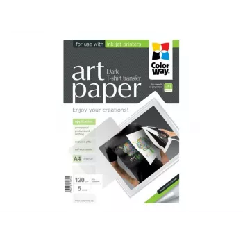 Papel fotográfico para transferencia de camisetas ColorWay PTD120005A4 — A4, 120 g/m², 5 hojas (para tejidos oscuros)