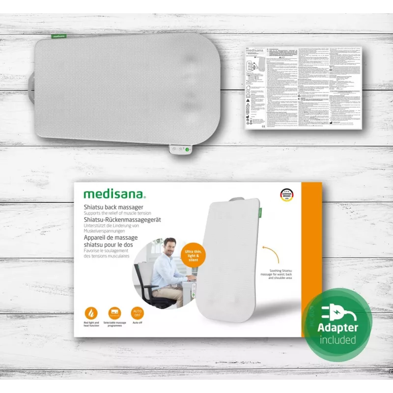 Medisana MC 600 masajeador de espalda Shiatsu con calor, 24 W, 4 cabezales, apagado automático 15 min, entrada 12 V