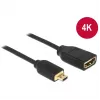 Cable DELOCK HDMI Micro D conector macho > HDMI A conector hembra High Speed con Ethernet 3D 4K 20cm Premium Slim