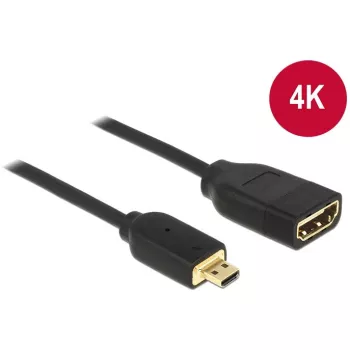 Cable DELOCK HDMI Micro D conector macho > HDMI A conector hembra High Speed con Ethernet 3D 4K 20cm Premium Slim