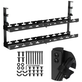 Organizador de cables para escritorio MACLEAN MC-102 – bandeja bajo la mesa de dos niveles, carga máx. 5 kg, longitud máxima 728 mm, negro