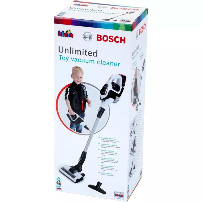 Aspiradora Bosch Unlimited de Theo Klein Negra con función Vortex y boquillas para niños a partir de 3 años