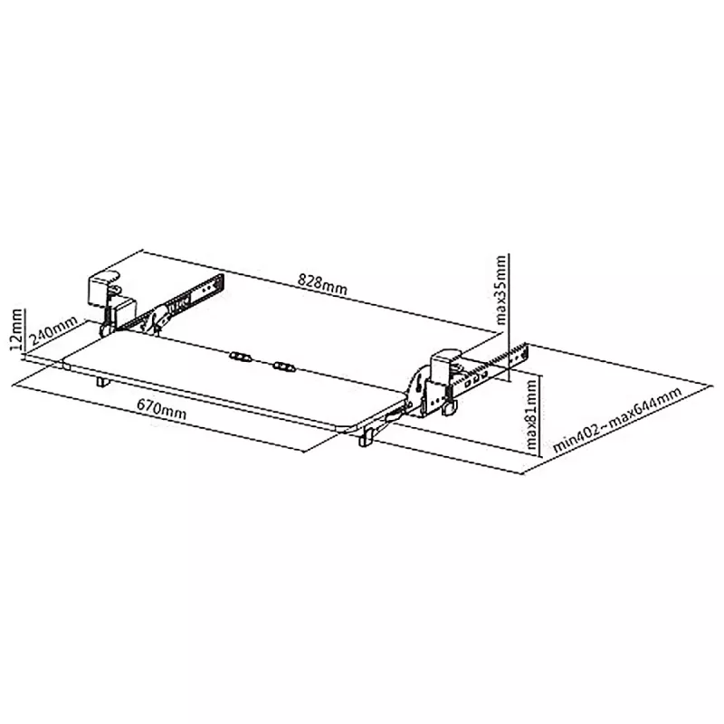 Soporte de teclado bajo escritorio Maclean, ajustable, máx. 5 kg, 67x24 cm, MC-462