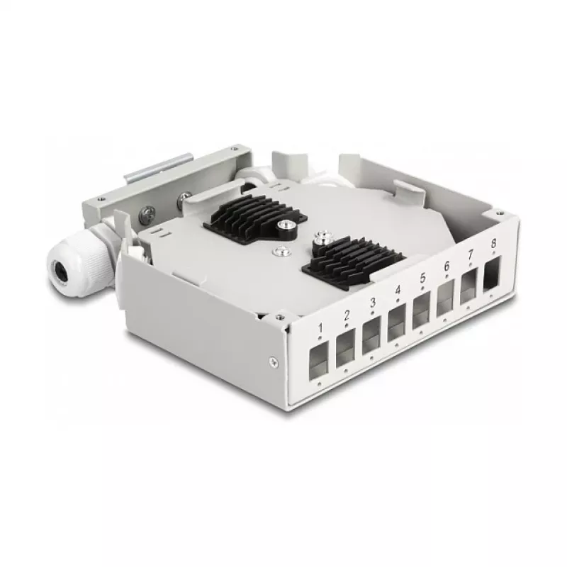 DeLOCK caja de distribución de fibra óptica para carril DIN 8 puertos gris