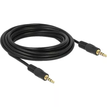 DeLOCK - Cable de audio - 28 AWG - minijack 3,5 mm, 4 polos (macho) - minijack 3,5 mm, 4 polos (macho) - 5,0 m - apantallado - negro (83438)