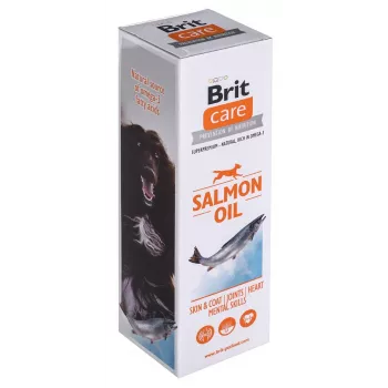 Aceite complementario para perros Brit Care Salmon Oil 250 g — líquido, sin conservantes, mejora la piel y el pelaje