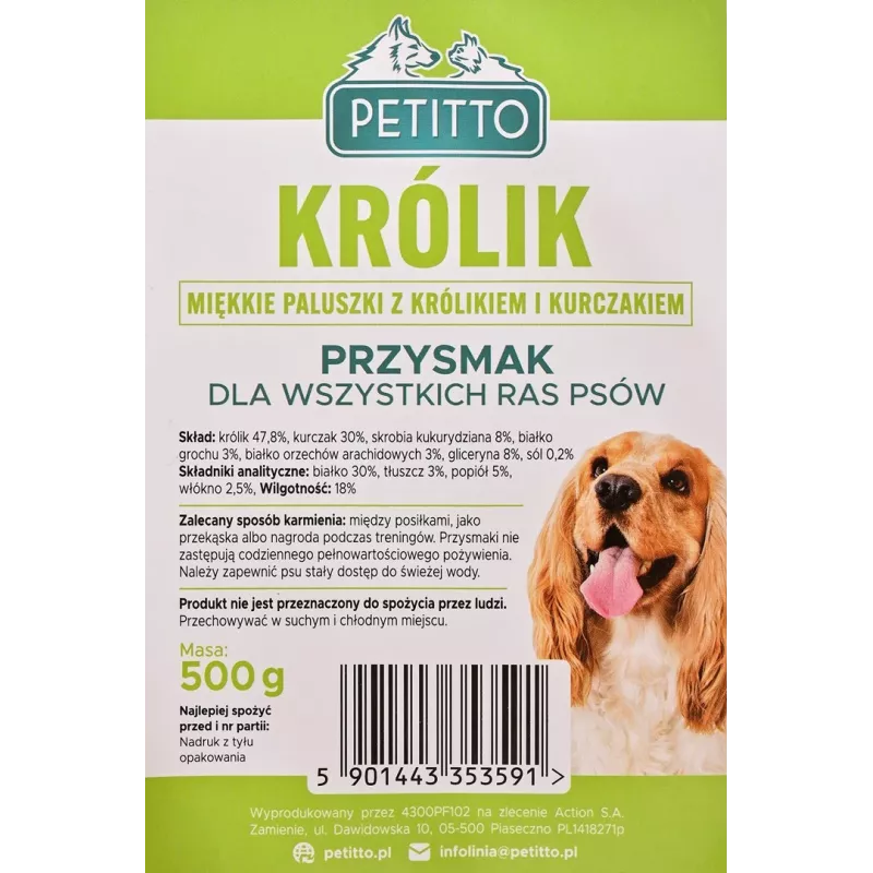 PETITTO Deditos blandos de conejo snack para perros, 500 g