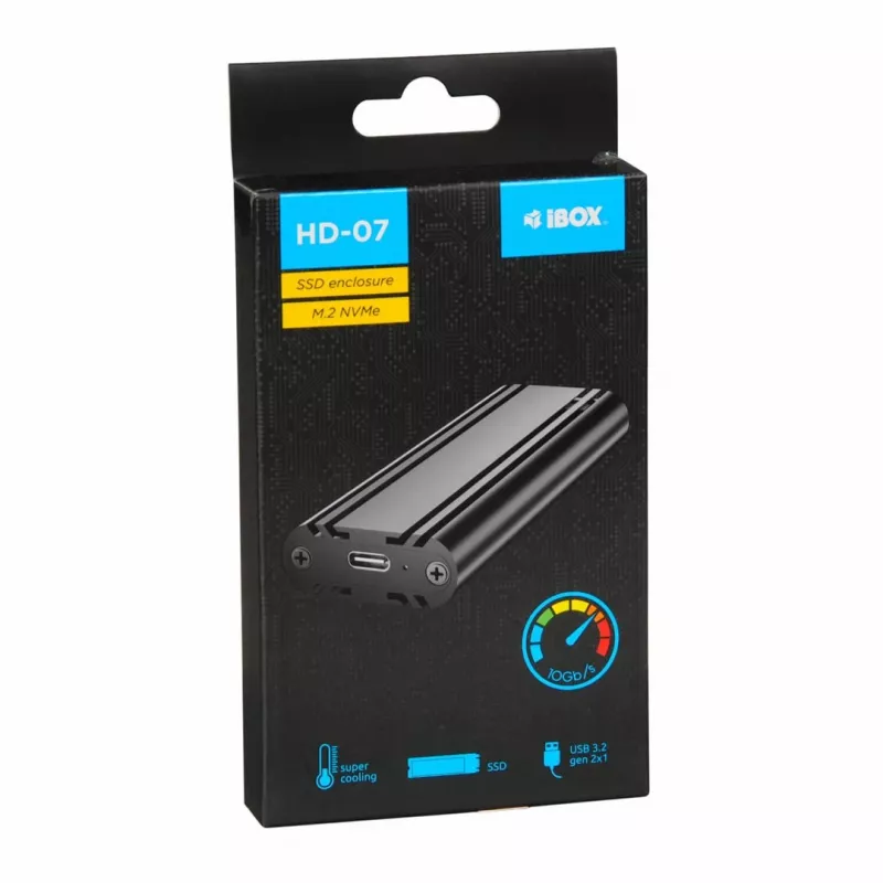 Carcasa SSD IBOX HD-07 para 1x unidad M.2, USB 3.2 Gen 2 (10 Gbit/s), USB-C, negra