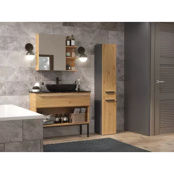 Armario de baño Topeshop NEL IV ANTR/ART — de pie, grafito/roble, 3 baldas, 310×300×1740 mm