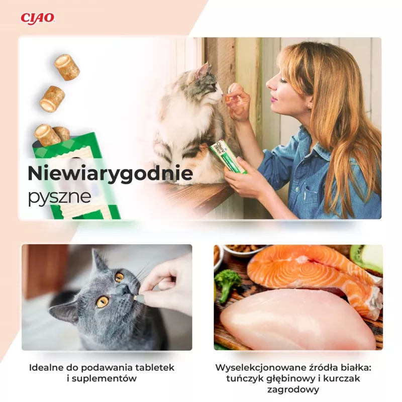 INABA Churu Bites Enrollados con receta de pollo – Snacks para gatos – 3x10 g