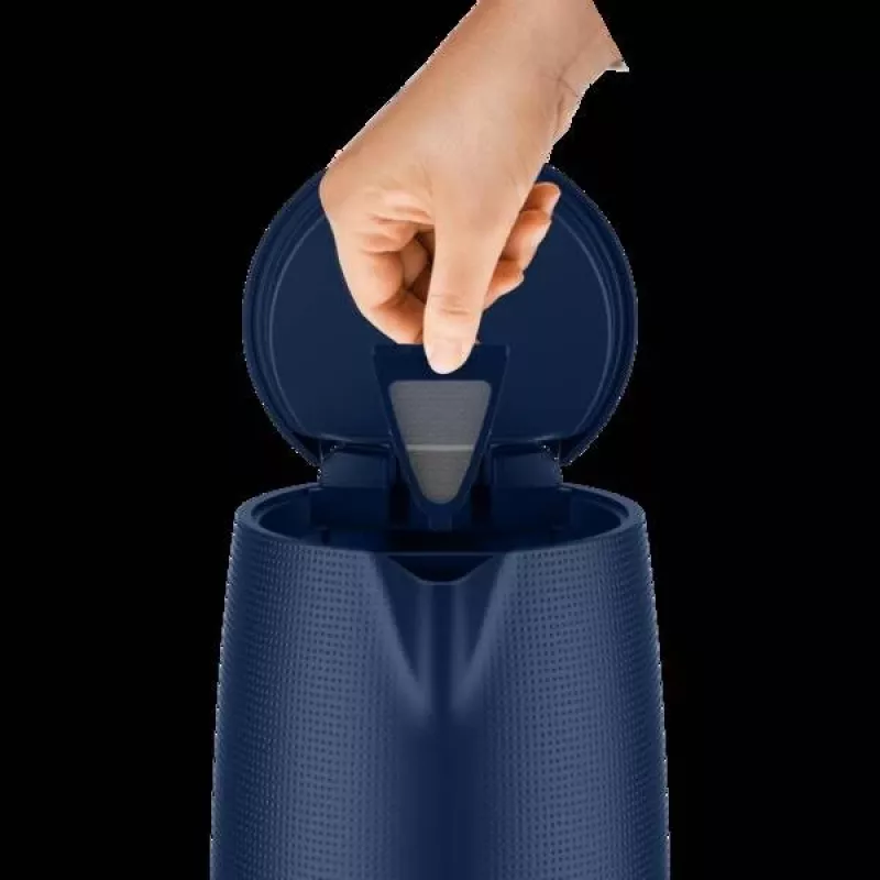 Hervidor eléctrico Tefal KO2M0410 — 1,7 L, 2400 W, azul, indicador de nivel de agua, filtro antical