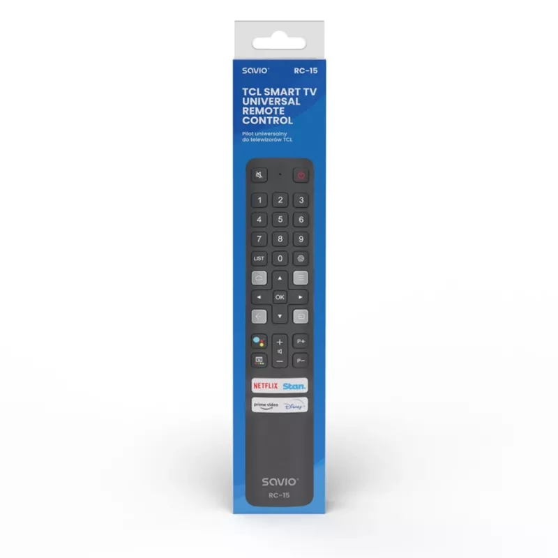 Mando a distancia universal SAVIO RC-15 para TCL SMART TV, IR inalámbrico, negro, alcance 10 m