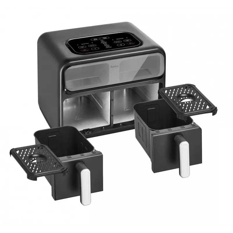 Freidora de aire doble Amica AFM 7020, 8 L, 2400 W, negra