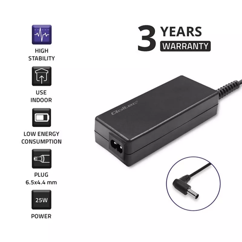 Fuente de alimentación Qoltec 51774 para monitor LG 25W | 1,3A | 19V | 6,5 * 4,4 + cable de alimentación
